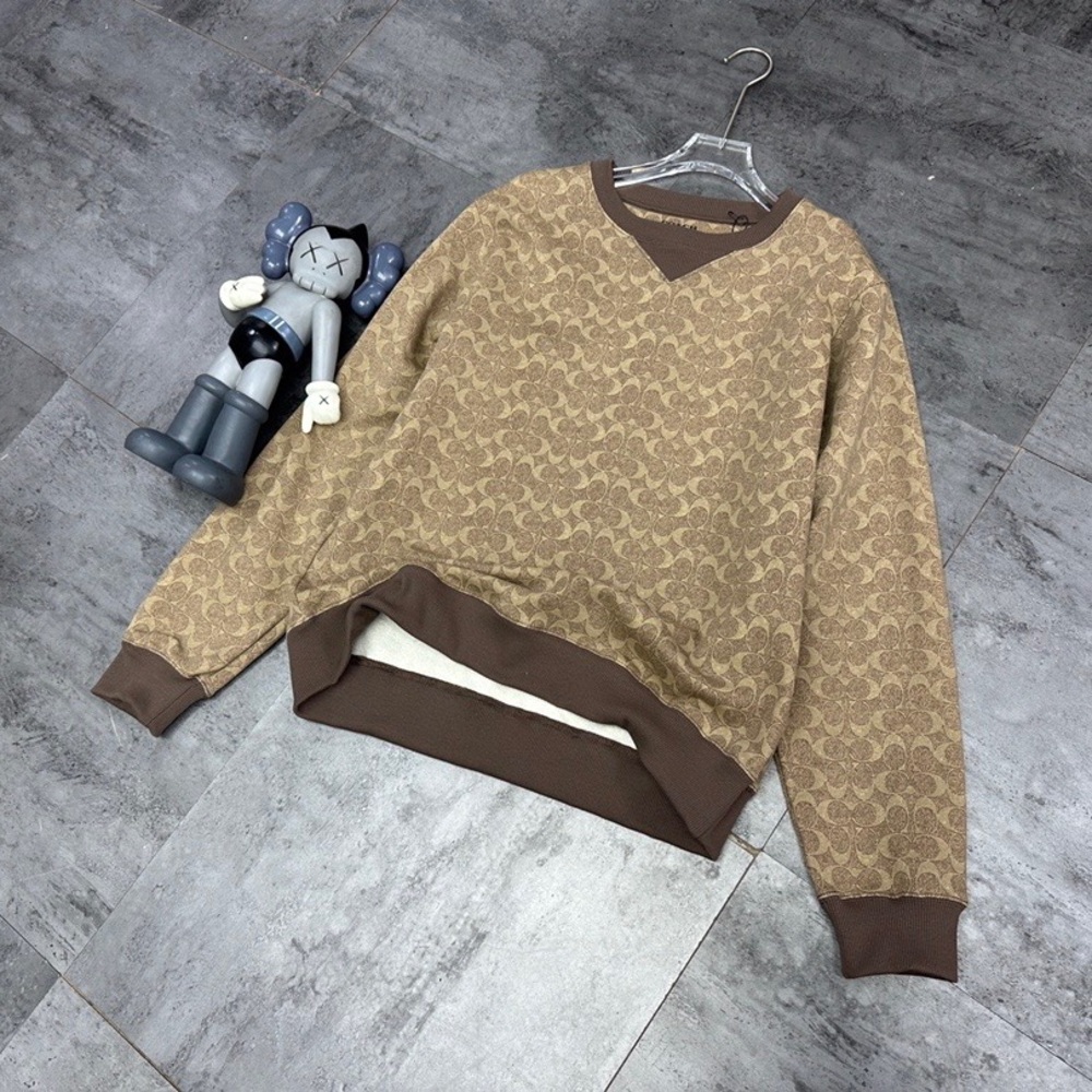 Coach Men's Tan/Brown Signature V-Neck Sweater